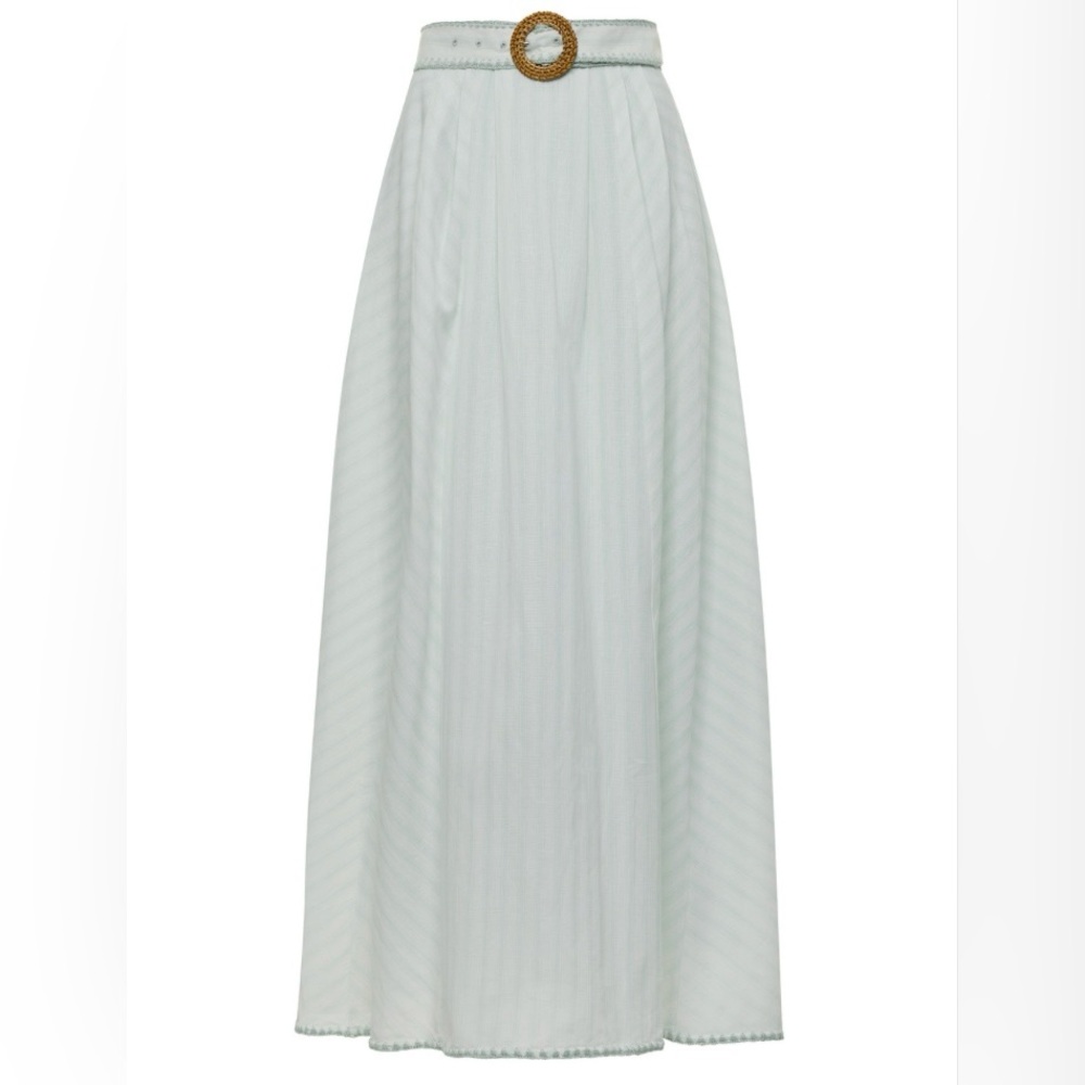 Anna Cate Mimi Striped Belted Maxi Skirt in Mint/Aqua M